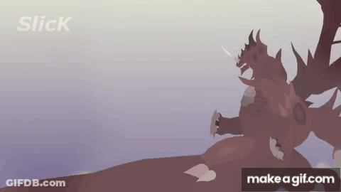 A Dragon Is Standing On Top Of A Hill With A Purple Background . GIF