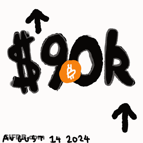 A Drawing Of $ 90K With An Orange Coin In The Middle And The Date August 14 2024 GIF