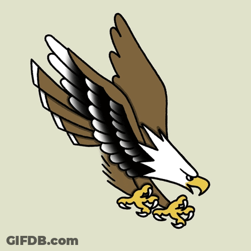 A Drawing Of A Bald Eagle Flying With Its Wings Spread GIF