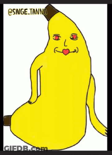 A Drawing Of A Banana With Red Eyes And A Heart On It GIF