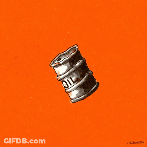 A Drawing Of A Barrel With The Word Oil On It On An Orange Background GIF