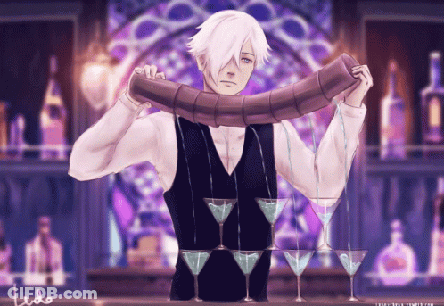 A Drawing Of A Bartender With The Name Ludo Written On The Bottom Right GIF