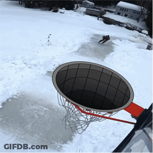 A Drawing Of A Basketball Hoop In A Snowy Area GIF