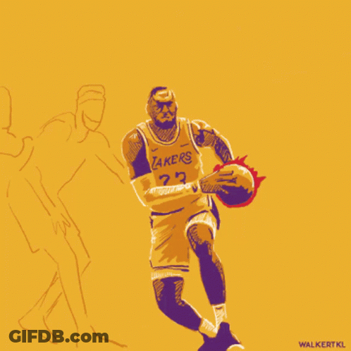 A Drawing Of A Basketball Player For The Lakers GIF
