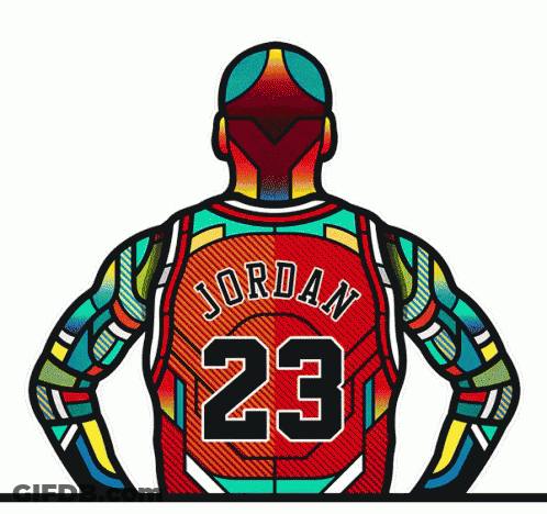 A Drawing Of A Basketball Player With The Number 32 On His Back GIF