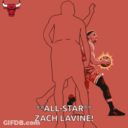 A Drawing Of A Basketball Player With The Words " All-Star Zach Lavine " GIF