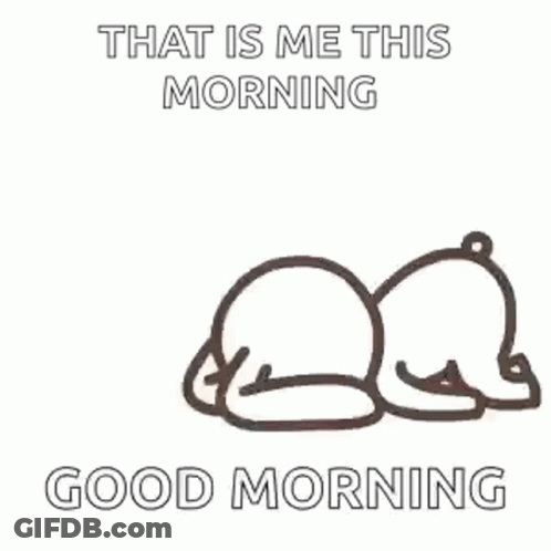 A Drawing Of A Bear Laying Down With The Words `` That Is Me This Morning '' . GIF