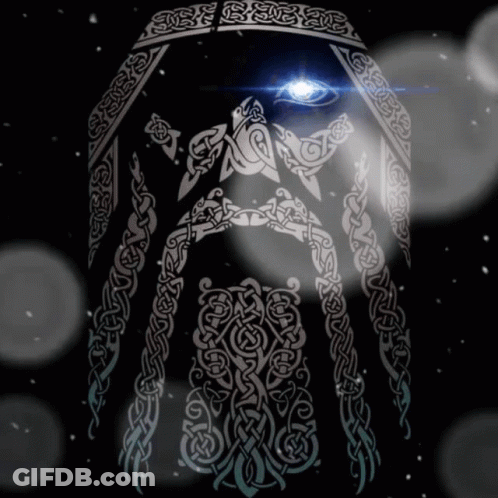 A Drawing Of A Bearded Man With A Celtic Pattern On His Face GIF