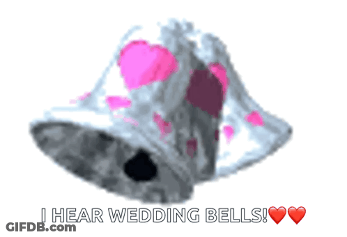 A Drawing Of A Bell With The Words I Hear Wedding Bells GIF
