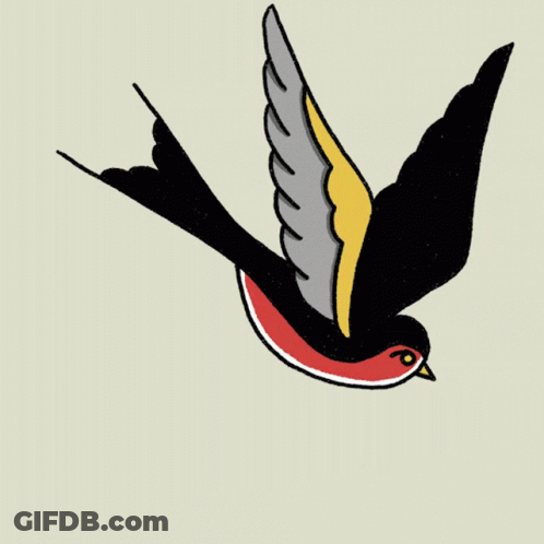 A Drawing Of A Bird With A Red Beak And Wings GIF