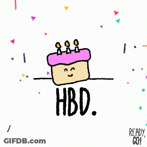 A Drawing Of A Birthday Cake With Candles And The Words Hbd GIF