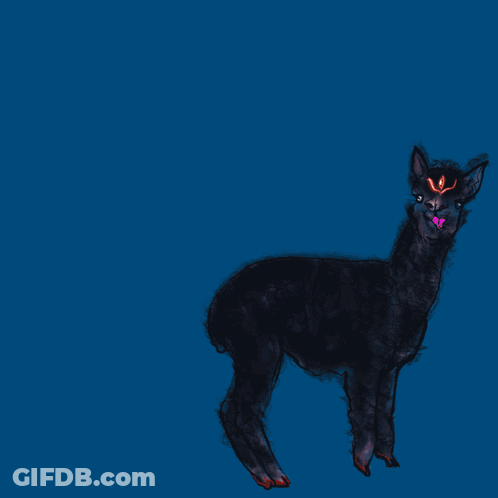 A Drawing Of A Black Alpaca With A White Cat In A Space Suit Behind It GIF