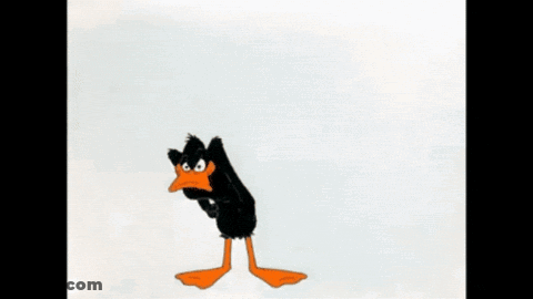 A Drawing Of A Black And Orange Duck With Arms And Legs Spread Out GIF