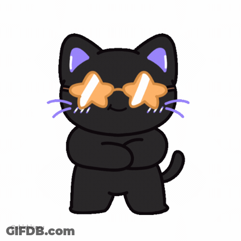 A Drawing Of A Black Cat Wearing Star Shaped Glasses GIF