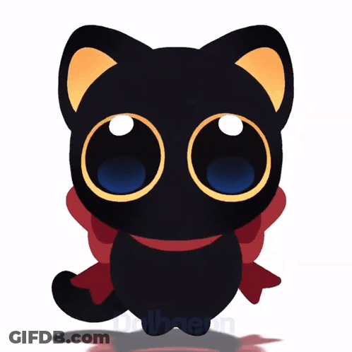A Drawing Of A Black Cat With A Red Bow Around Its Neck GIF