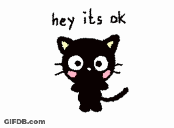 A Drawing Of A Black Cat With A Red Flower On Its Face And The Words Hey It 'S Ok Below It GIF