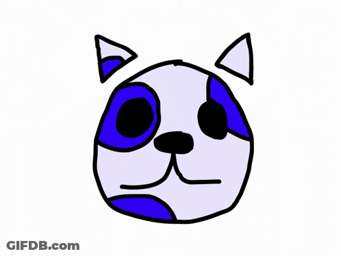 A Drawing Of A Blue And White Dog With A Smile On Its Face GIF
