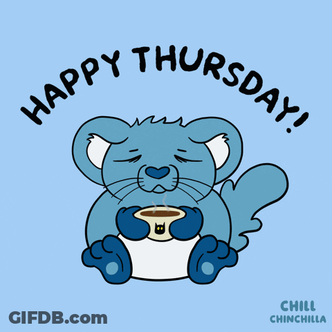 A Drawing Of A Blue Animal With The Words Happy Thursday Written Above It GIF