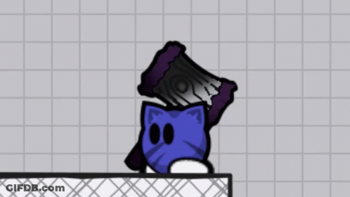 A Drawing Of A Blue Cat Holding A Black Object GIF