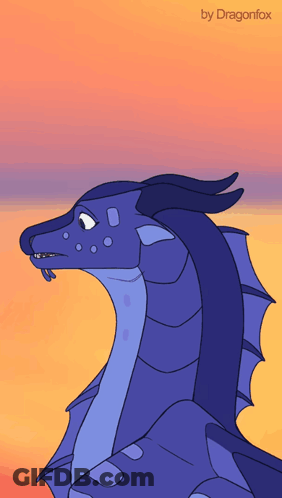 A Drawing Of A Blue Dragon With The Name Dragonfox At The Bottom GIF