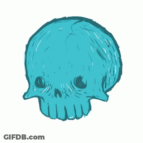 A Drawing Of A Blue Skull With A Few Teeth GIF