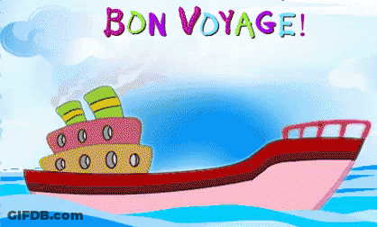 A Drawing Of A Boat With The Words Bon Voyage GIF