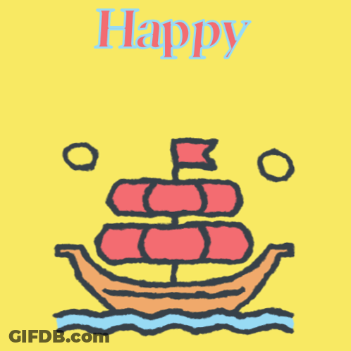 A Drawing Of A Boat With The Words Happy Columbus Day GIF