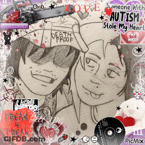 A Drawing Of A Boy And A Girl With The Words " Someone With Autism Stole My Heart " GIF