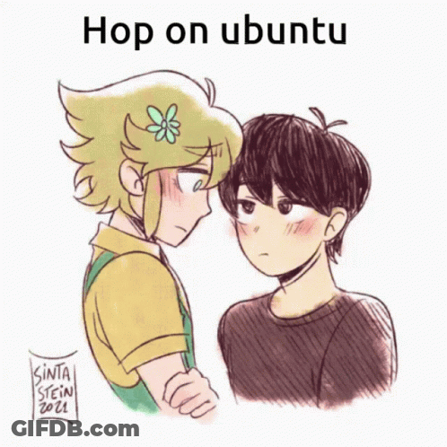 A Drawing Of A Boy And Girl With The Words Hop On Ubuntu Below Them GIF