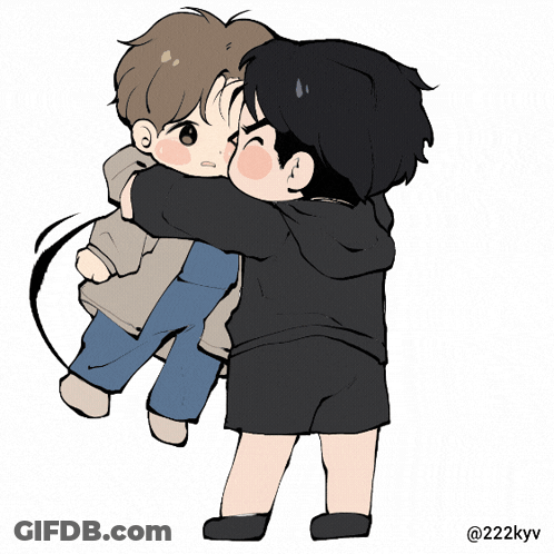 A Drawing Of A Boy Holding Another Boy With The Username @ 222Kyv On The Bottom GIF