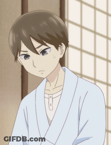 A Drawing Of A Boy In A Robe With Buttons On The Front GIF