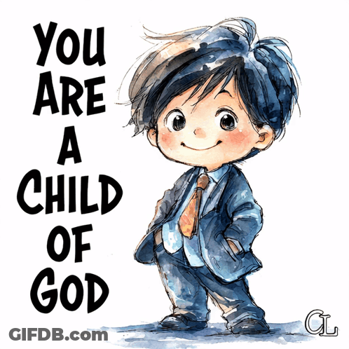 A Drawing Of A Boy In A Suit And Tie With The Words You Are A Child Of God Above Him GIF