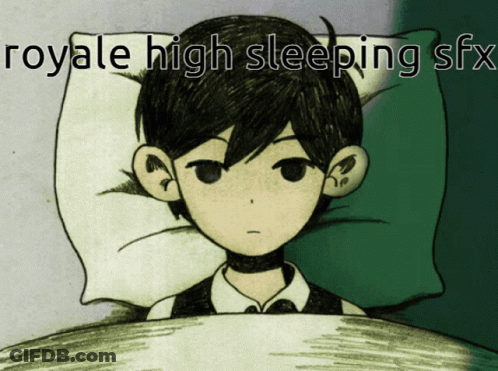 A Drawing Of A Boy In Bed With The Words Royale High Sleeping Sf GIF