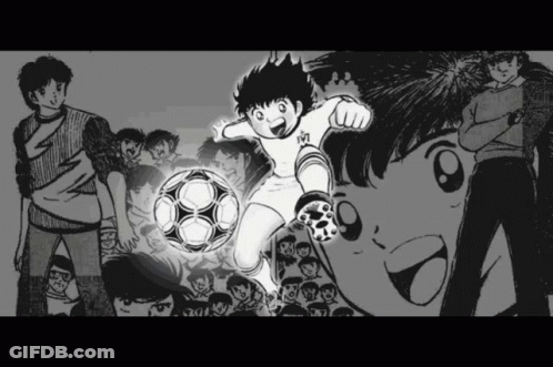A Drawing Of A Boy Kicking A Soccer Ball With The Letter M On His Shirt GIF