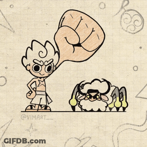 A Drawing Of A Boy Standing Next To A Sheep With The Hashtag @Vimart_ GIF