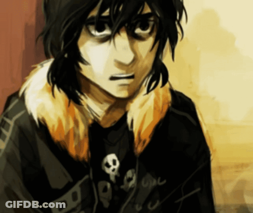 A Drawing Of A Boy Wearing A Black Shirt With Skulls On It GIF