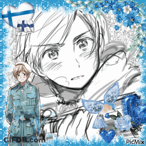 A Drawing Of A Boy With A Flag On His Head And The Word Picmix At The Bottom GIF