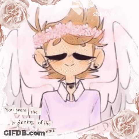 A Drawing Of A Boy With A Flower Crown On His Head With The Words " You Were The Beginning Of The End " GIF