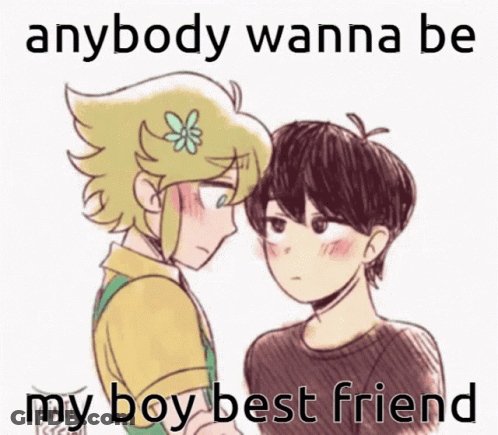A Drawing Of A Boy With A Flower In His Hair And The Words " Anybody Wanna Be My Boy Best Friend " GIF