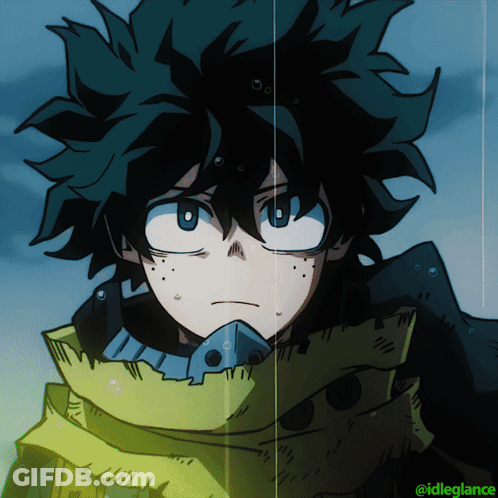 A Drawing Of A Boy With A Scarf Around His Neck And The Name Idleglance Below It GIF