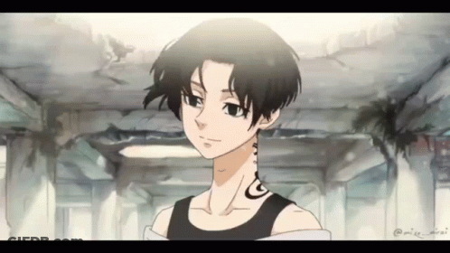 A Drawing Of A Boy With A Tattoo On His Neck . GIF