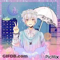 A Drawing Of A Boy With An Umbrella And The Words Pastel Goth On The Bottom GIF