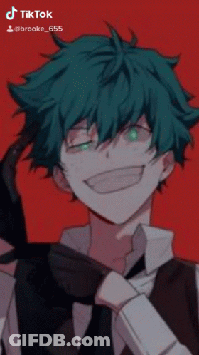 A Drawing Of A Boy With Blue Hair And A Black Tie Is On Tiktok GIF