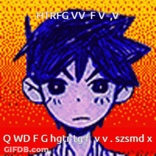 A Drawing Of A Boy With Blue Hair And A Red Background GIF