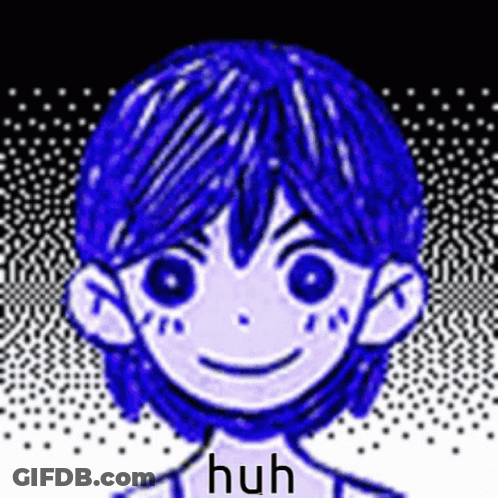 A Drawing Of A Boy With Blue Hair And A Smiley Face . GIF