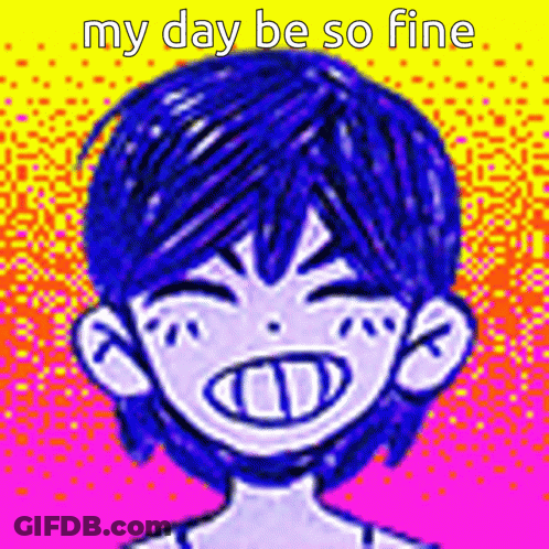 A Drawing Of A Boy With Blue Hair And The Words `` My Day Be So Fine '' GIF