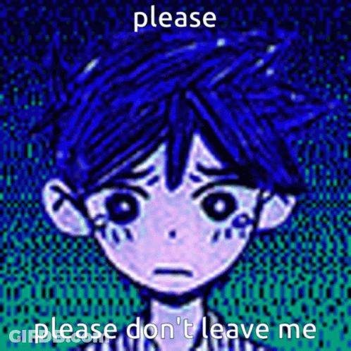 A Drawing Of A Boy With Blue Hair And The Words Please Don 'T Leave Me GIF