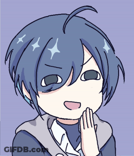 A Drawing Of A Boy With Blue Hair Making A Face GIF