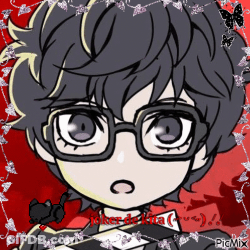 A Drawing Of A Boy With Glasses And The Words " Joker De Kita " On The Bottom GIF