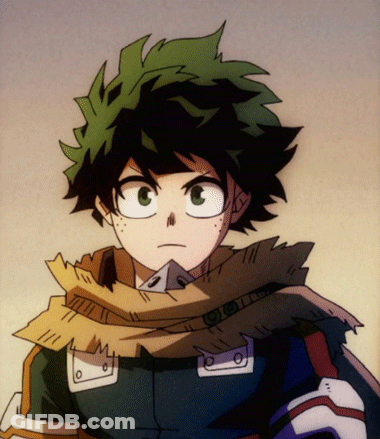 A Drawing Of A Boy With Green Hair And A Scarf Around His Neck That Says ' A ' On It GIF